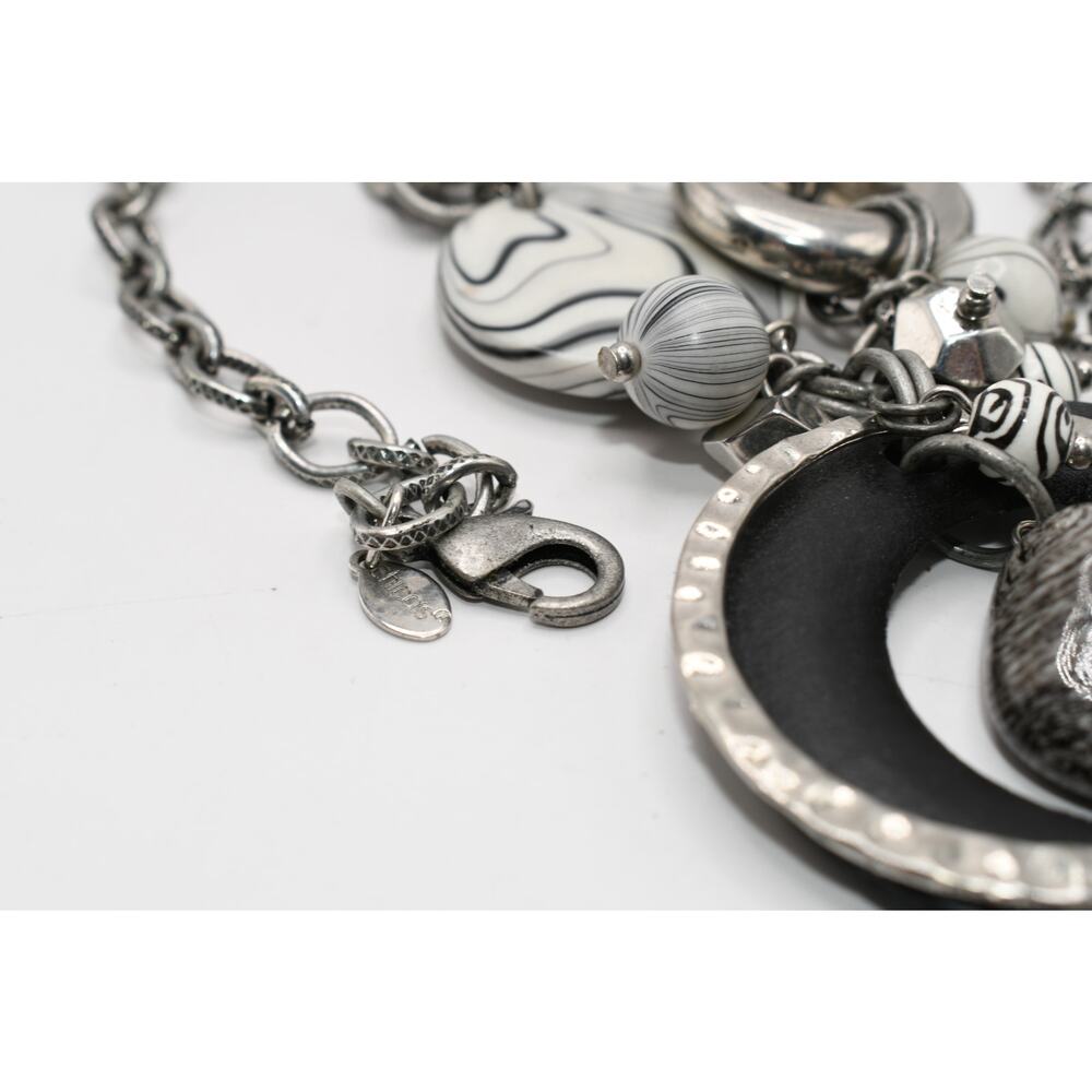 Chico's Statement Necklace Black White Lucite Wood Ring Silver Tone - Picture 10 of 11